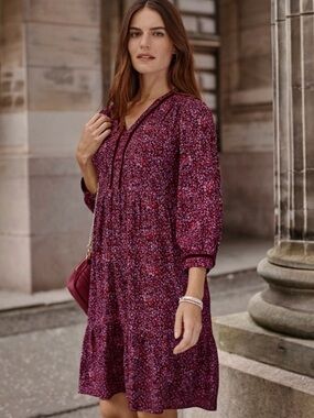 NWT J Jill Strawberry Delicate Petals Floral Tunic Dress XSP Velvet Trim Boho